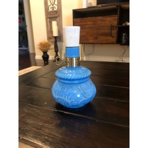 Vintage 1970’s Avon Blue Milk Glass Courting Lamp Perfume Cologne